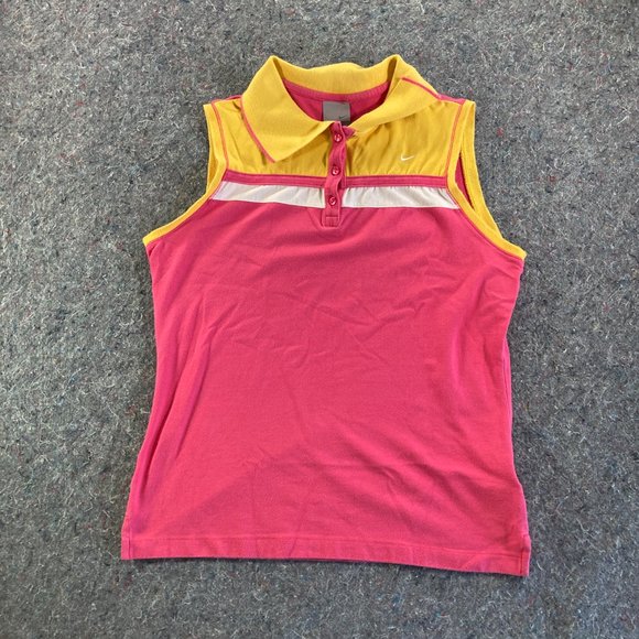 Nike Tops - Nike Women's Pink and Yellow Polo Tour Performance Dri Fit Shirt Size M